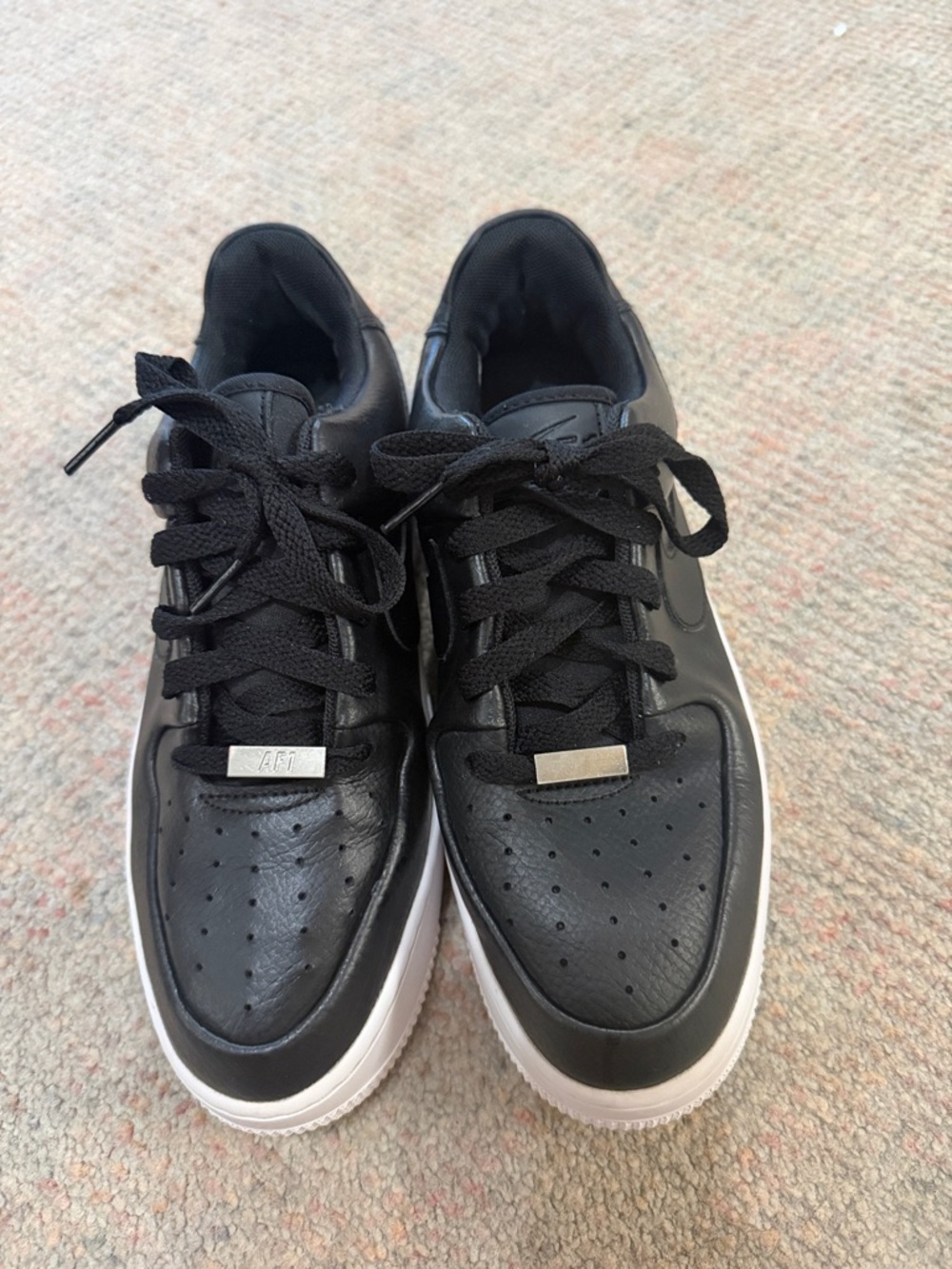 Nike Women's Black Leather AF1 with White Sole